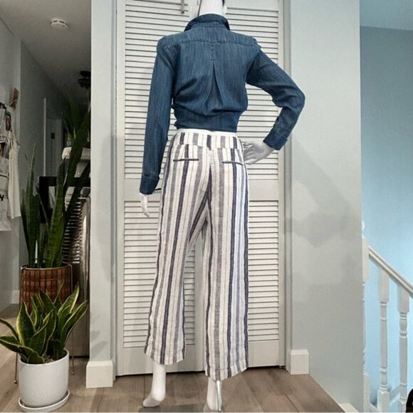 100 Linen Wide Leg Pants - Sailor Stripes - Picture 3 of 15